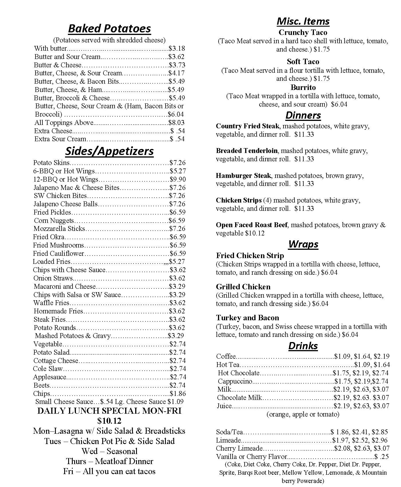 Online Menu - Jamie's Place